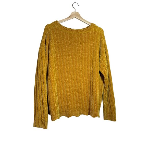 Ava & Viv Marigold Chanille Ribbed Knit Sweater Scalloped Hem Crew Neck Size 2X - Picture 1 of 7